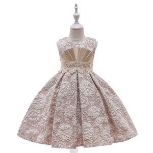 Luxury Champagne Wedding Birthday Gold Princess Flower Girl Boutique Dress 5035
